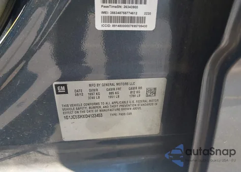 2013 Chevrolet Sonic Lt Auto из США, поврежденный, VIN 1G1JC5SHXD4123453